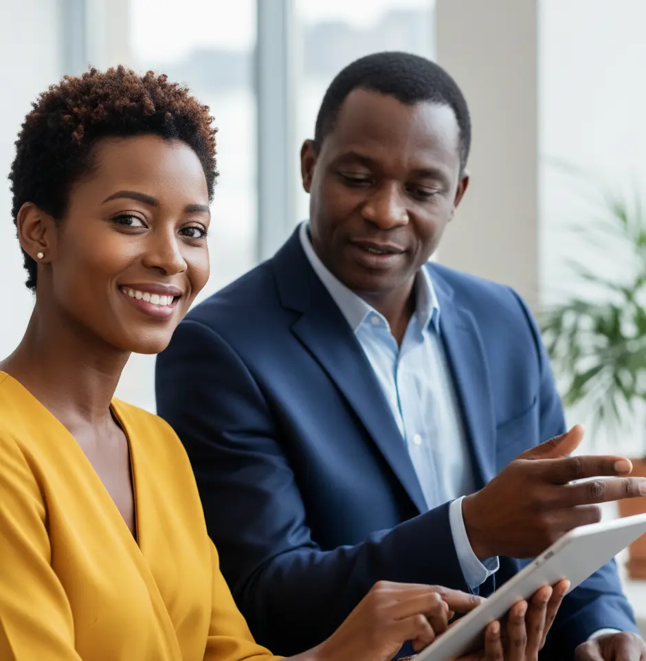 Client speaking with a business adviser about sourcing options